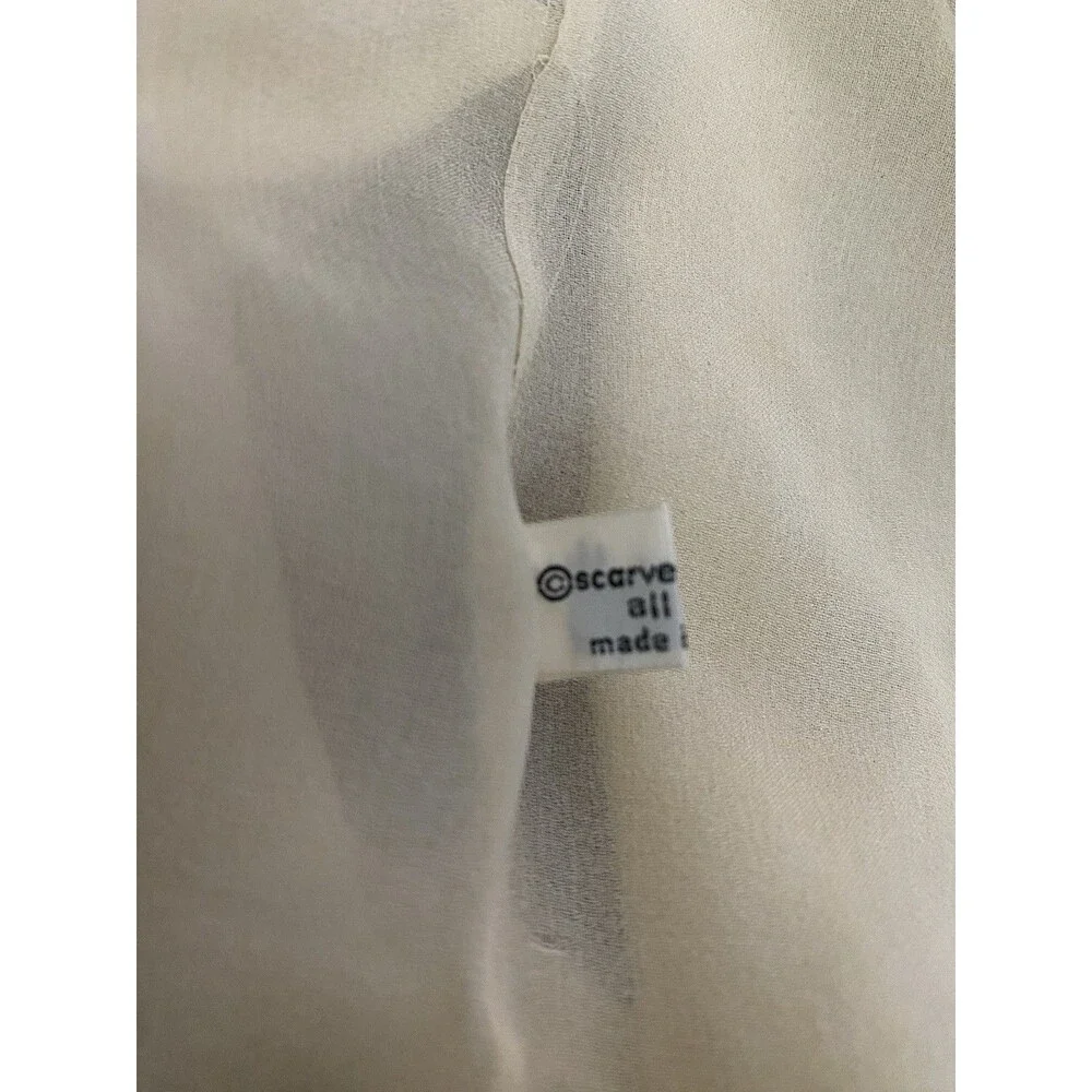 Vintage 60s Vera Neumann Scarf Ivory Silk Infinity Circle Sheer Chiffon